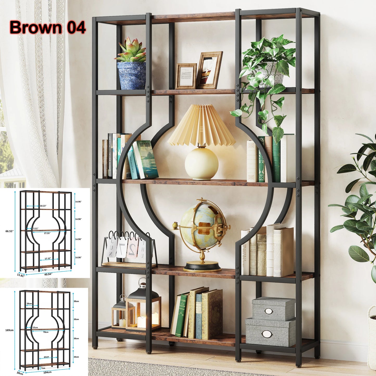 Tribesigns Industrial Etagere Bookcase Freestanding Storage Shelf