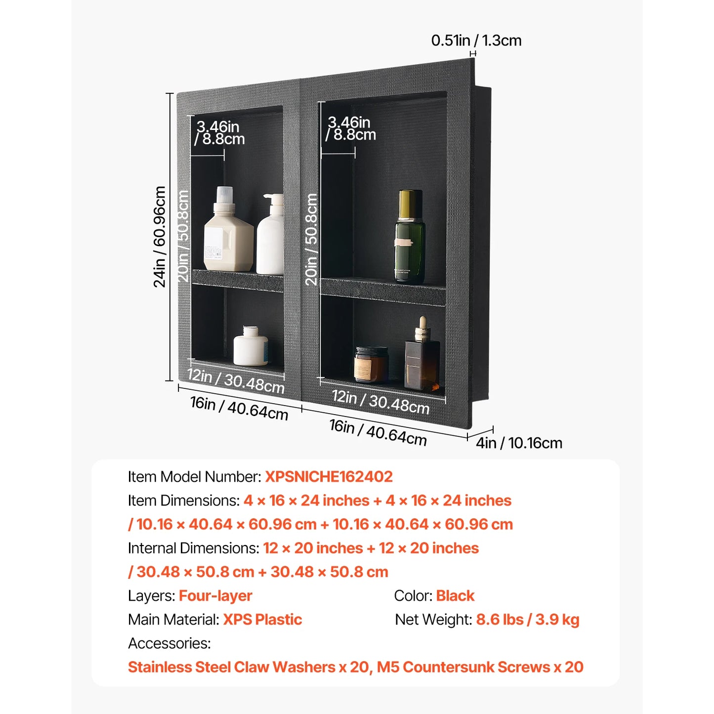 SucceBuy Recessed Shower Niche With Dual Waterproof Bathroom Shelves