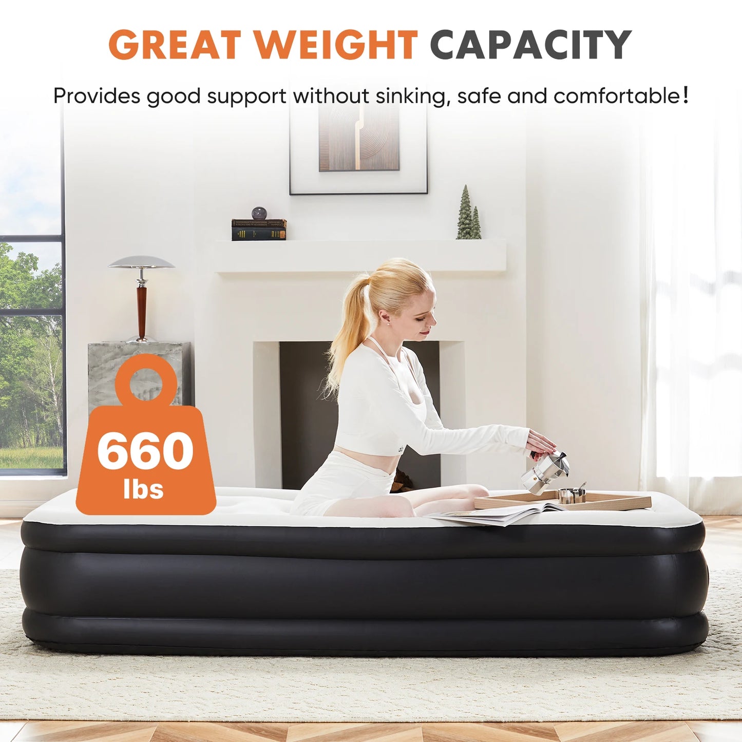 Jhk Queen Air Mattress 13 Inch Double Height With Non Slip Bottom