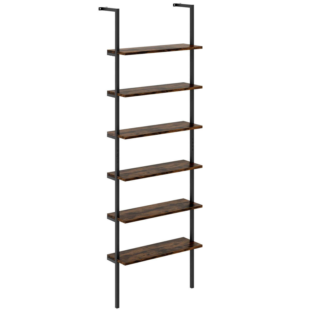 Homasis 6 Tier Wall Mounted Ladder Shelf Industrial Bookcase