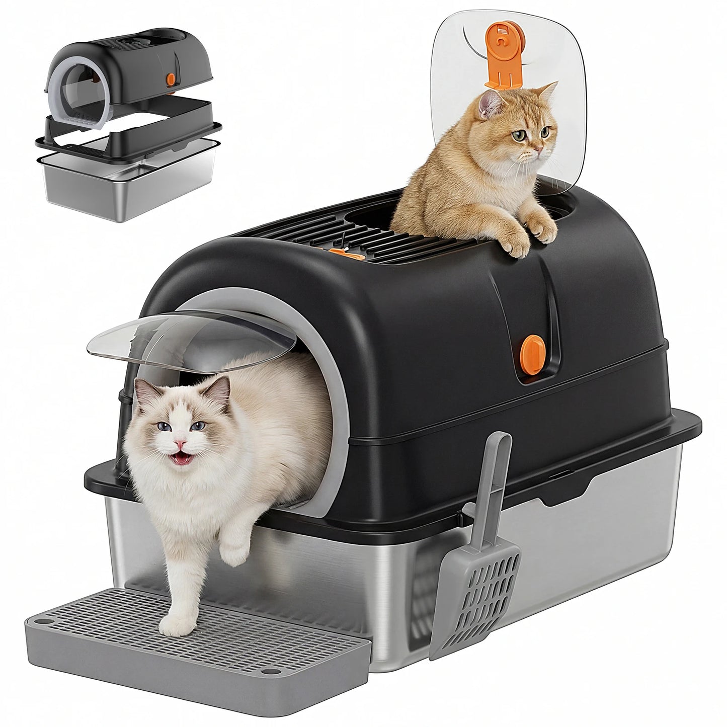 Jhk 24 Inch Stainless Steel Fully Enclosed Large Cat Litter Box with Scoop