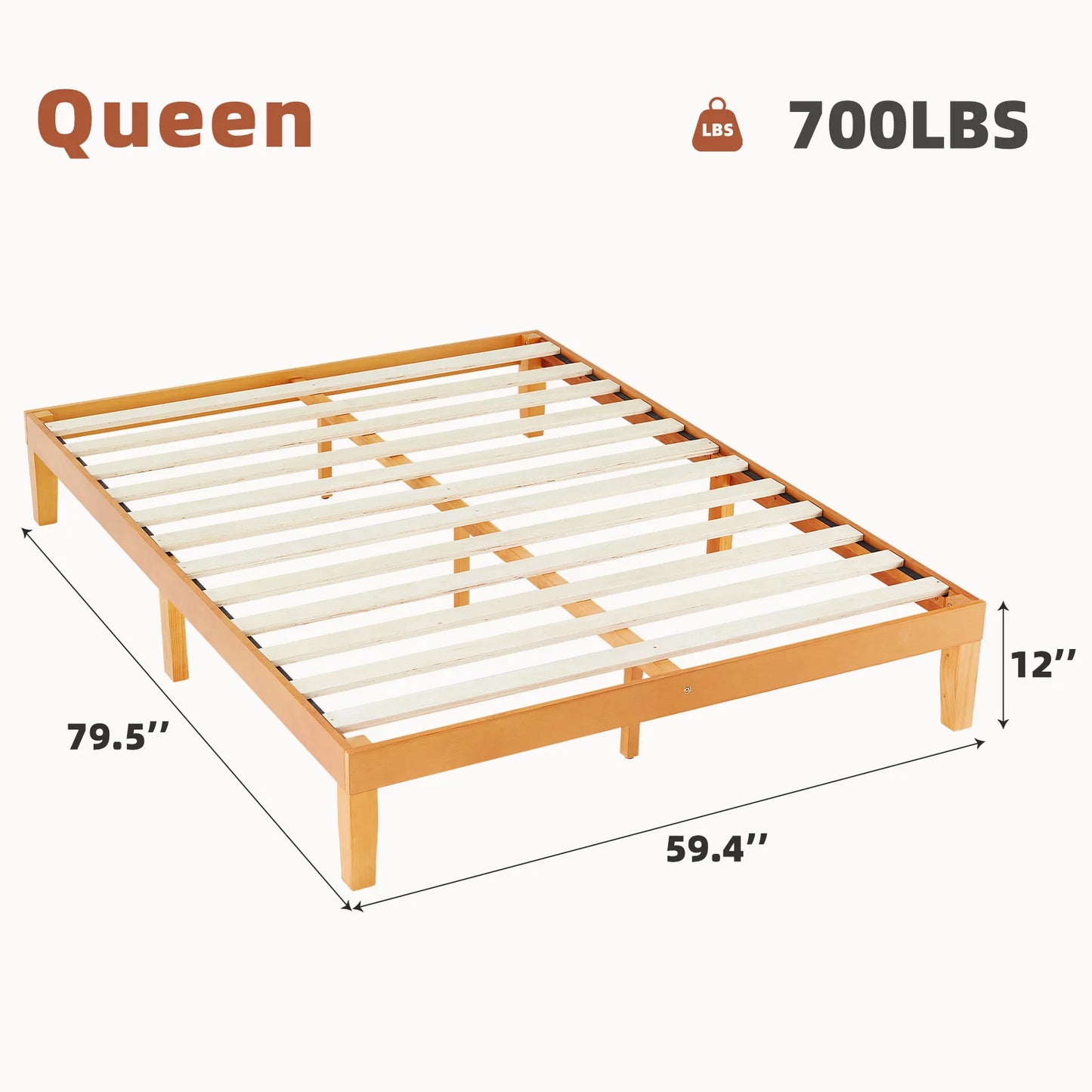 JHK Solid Wood Bed Frame With Sturdy Slat Support