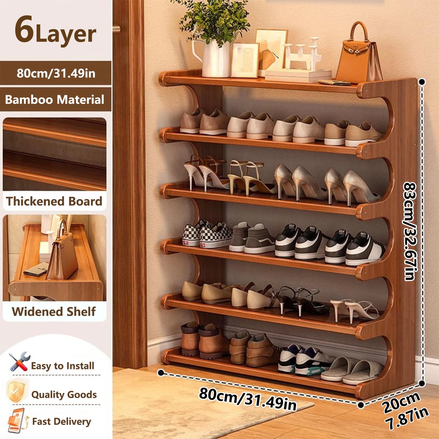 Durable Wooden Shoe Rack Multi Tier Space Saving Storage