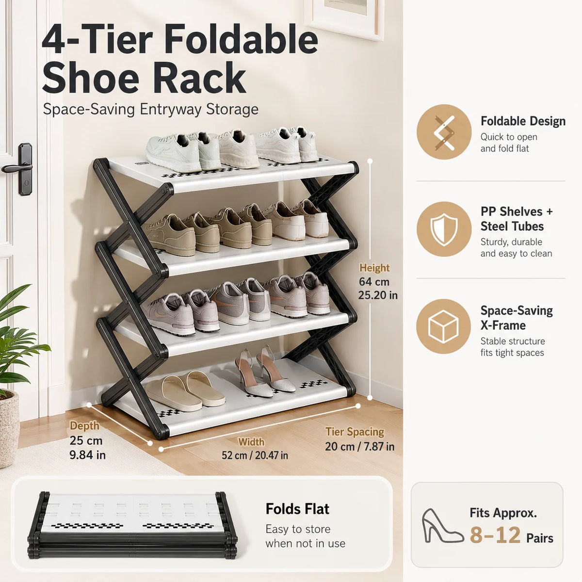 Joybos Foldable Entryway Shoe Rack With Sturdy Steel Frame