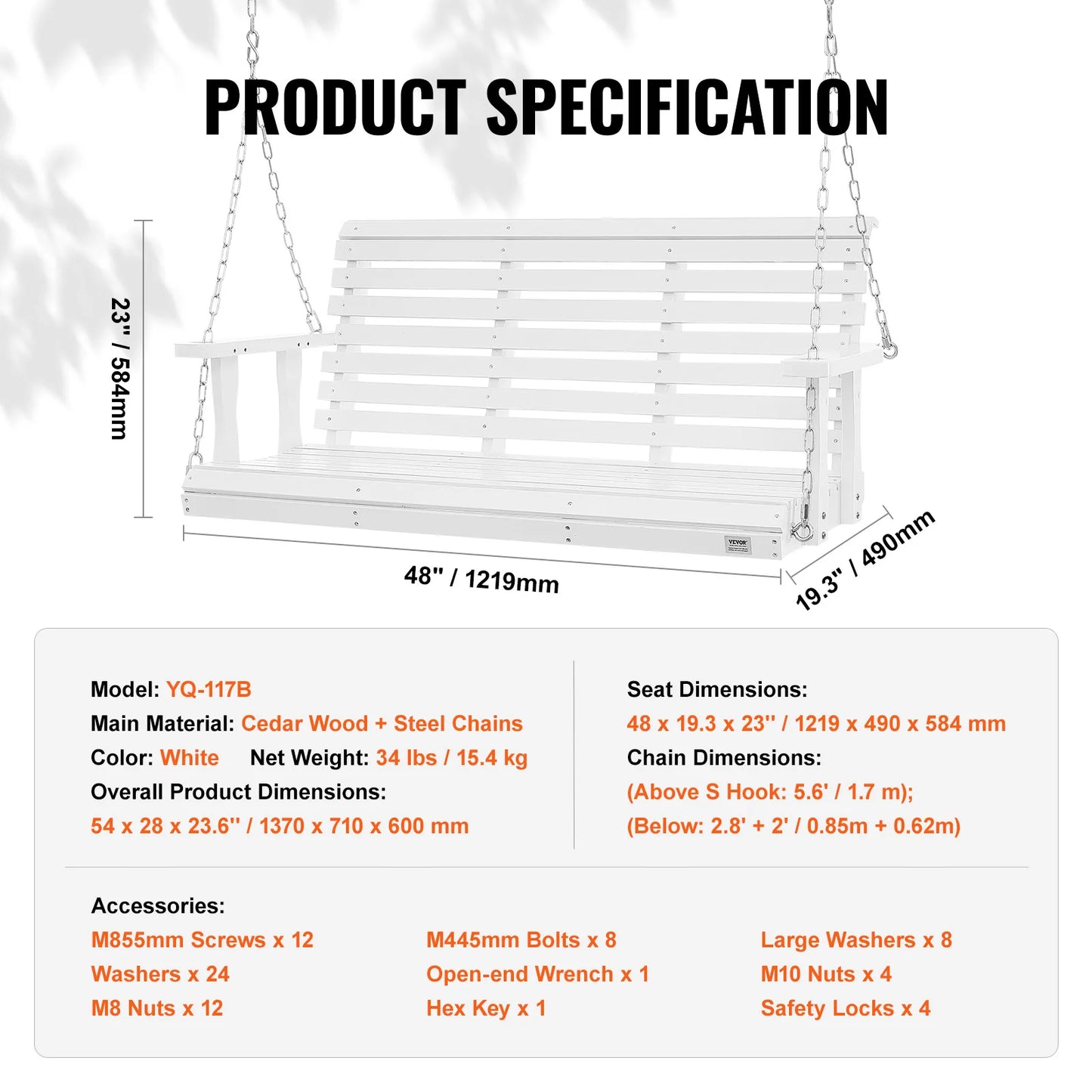 SucceBuy Outdoor Cedar Porch Swing Heavy Duty Patio Bench