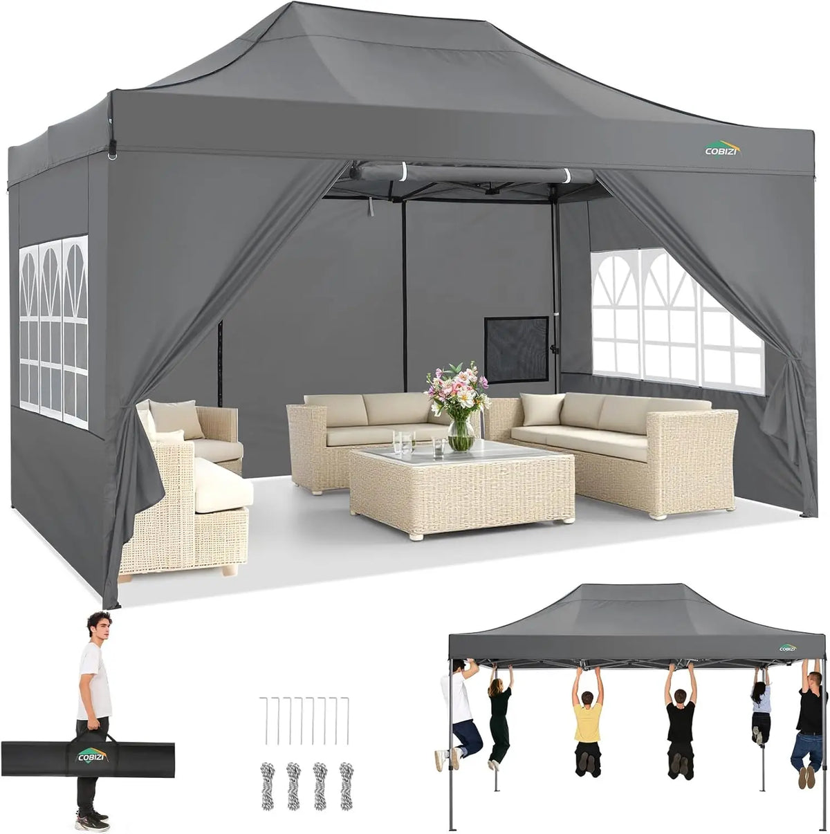 Cobizi Commercial Heavy Duty Pop Up Canopy Tent With Sidewalls