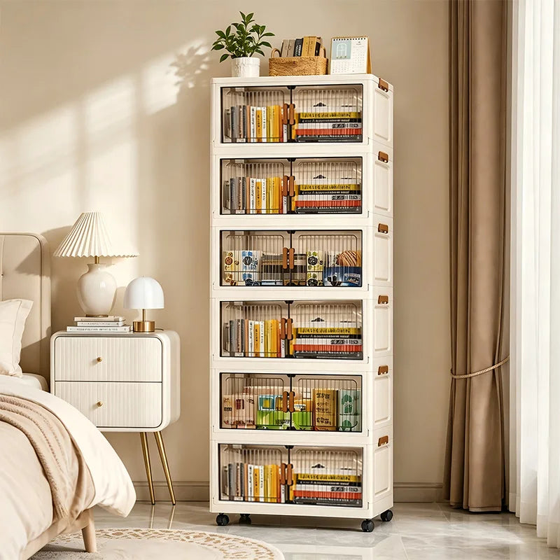 Foldable Stackable Plastic Storage Cabinet With Magnetic Doors
