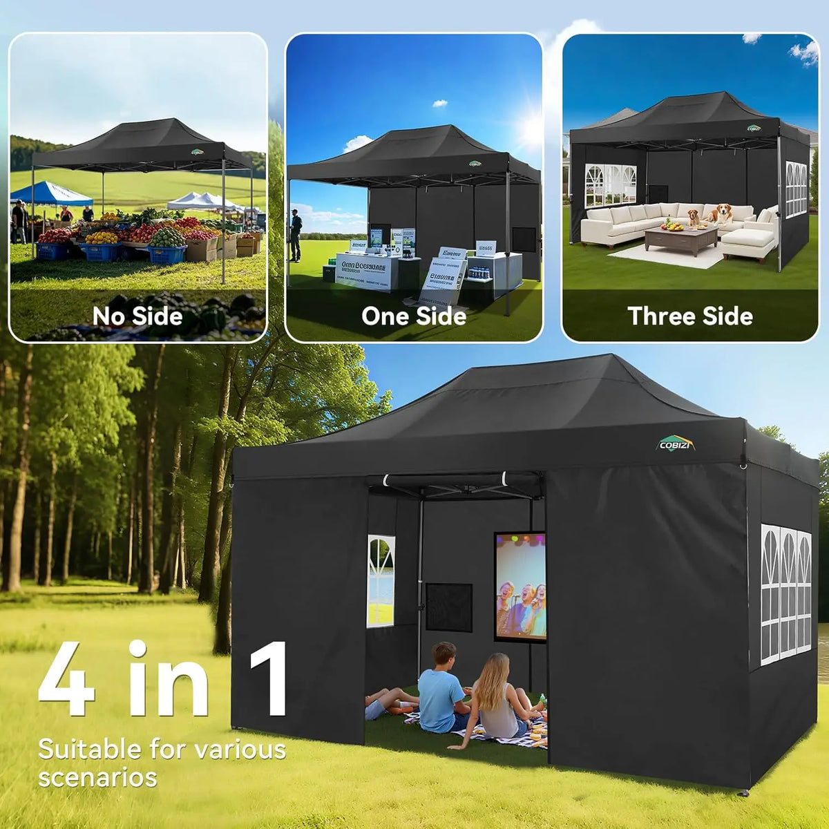 Cobizi Commercial Heavy Duty Pop Up Canopy Tent With Sidewalls