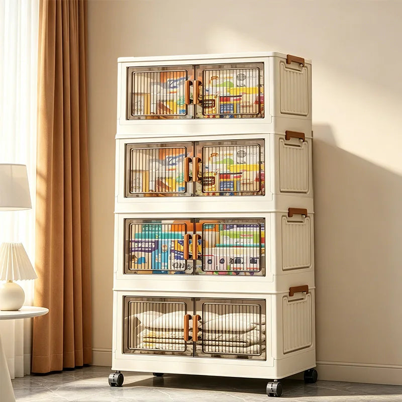 Foldable Stackable Plastic Storage Cabinet With Magnetic Doors