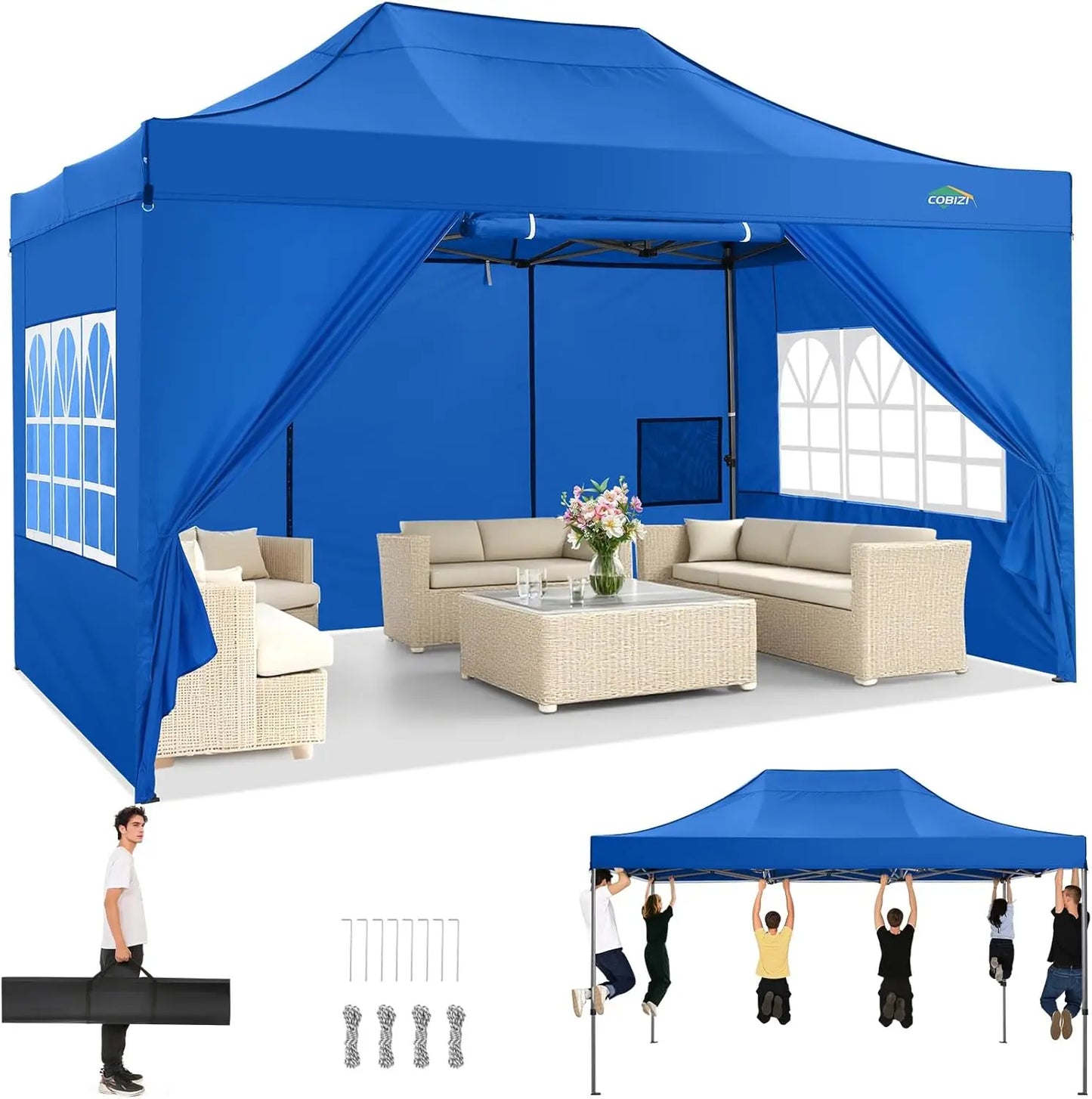 Cobizi Commercial Heavy Duty Pop Up Canopy Tent With Sidewalls