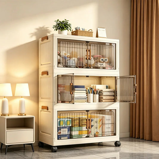 Foldable Stackable Plastic Storage Cabinet With Magnetic Doors