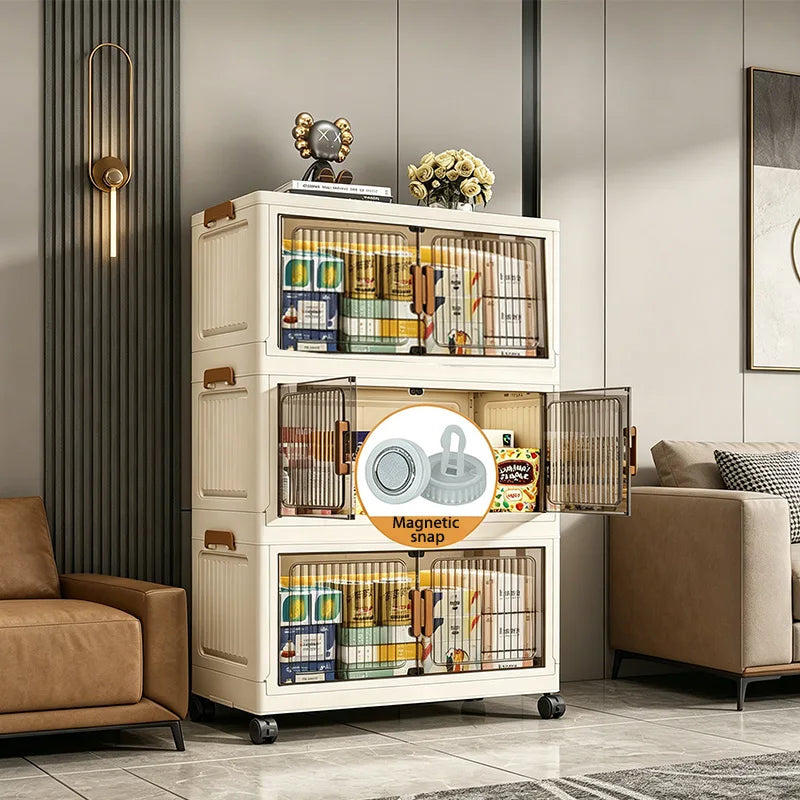 Foldable Stackable Plastic Storage Cabinet With Magnetic Doors
