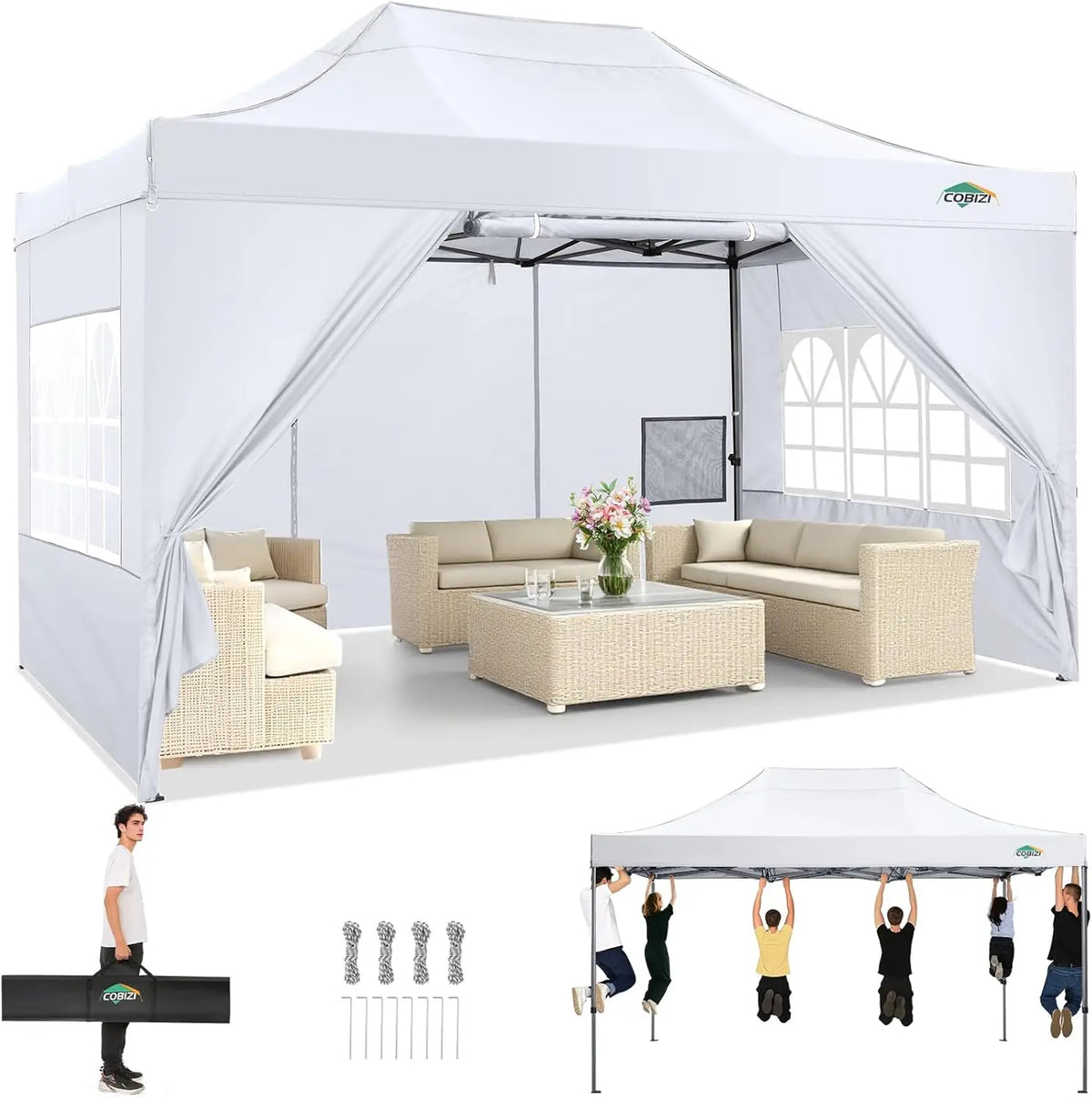 Cobizi Commercial Heavy Duty Pop Up Canopy Tent With Sidewalls