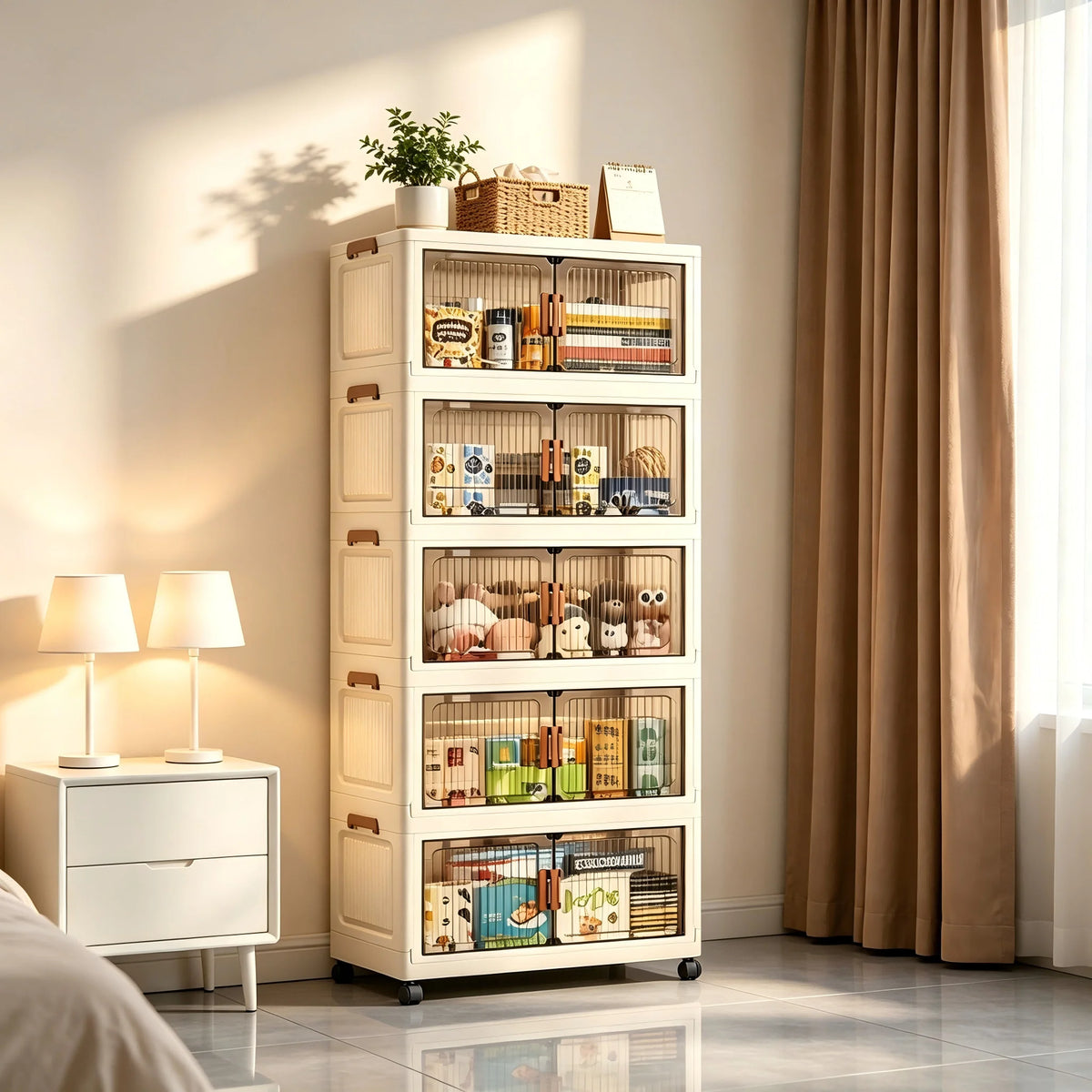 Foldable Stackable Plastic Storage Cabinet With Magnetic Doors