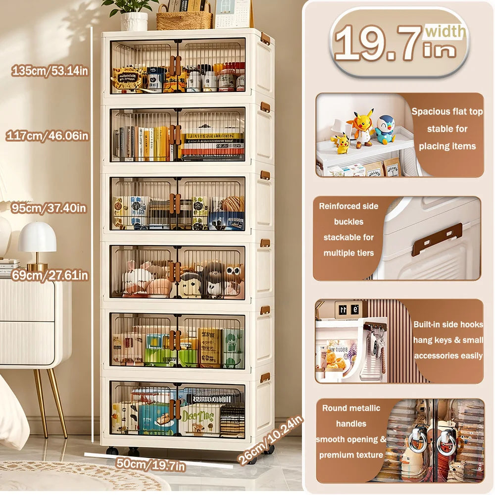 Foldable Stackable Plastic Storage Cabinet With Magnetic Doors