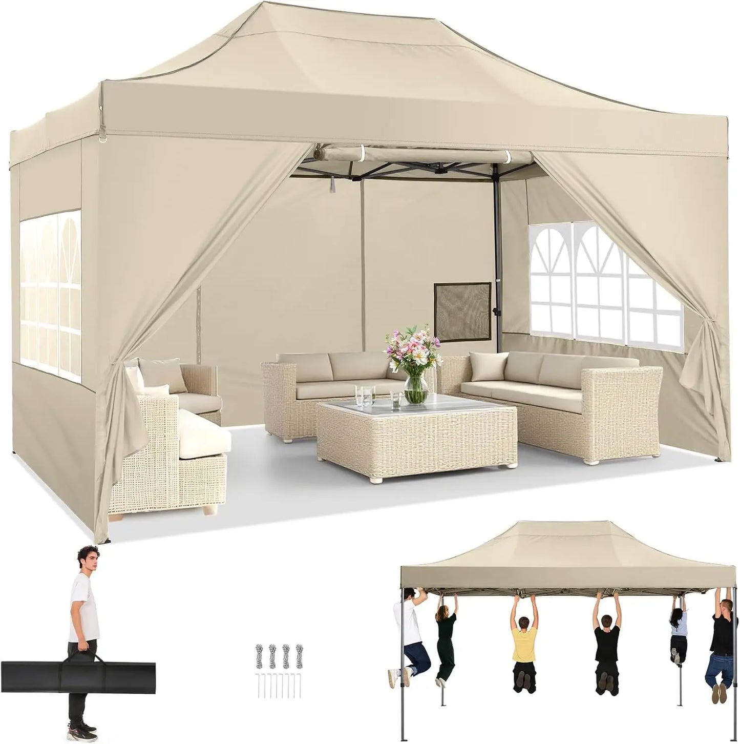 Cobizi Commercial Heavy Duty Pop Up Canopy Tent With Sidewalls