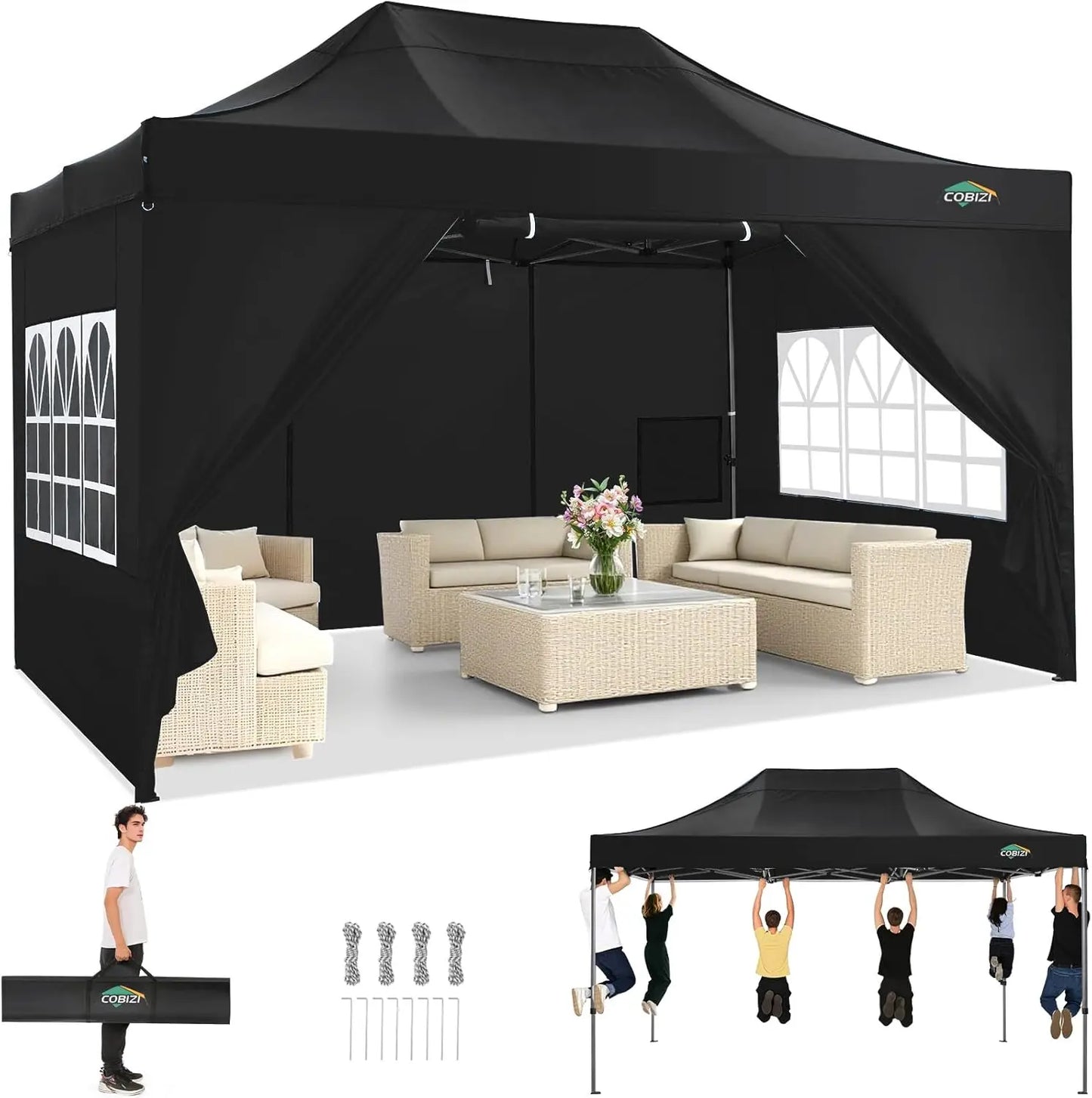 Cobizi Commercial Heavy Duty Pop Up Canopy Tent With Sidewalls