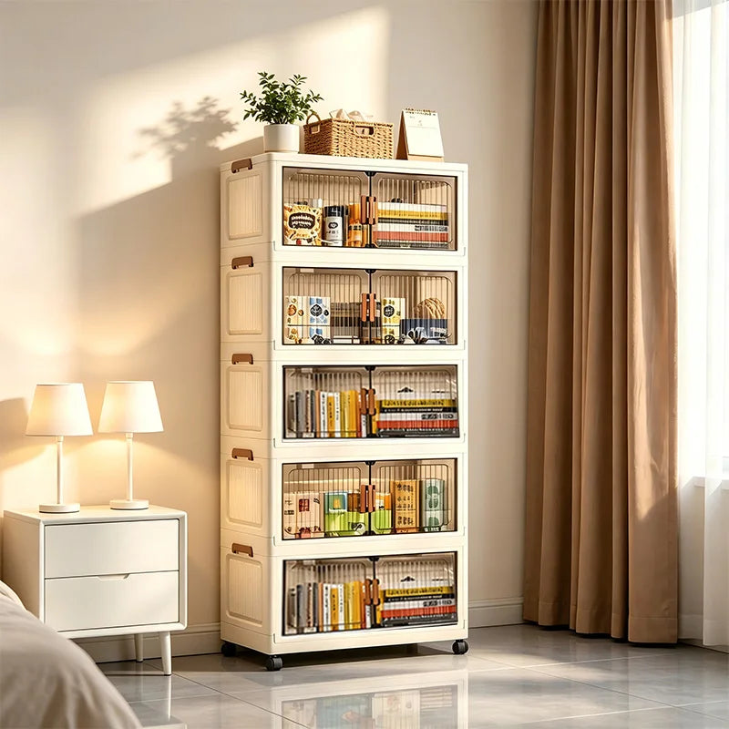 Foldable Stackable Plastic Storage Cabinet With Magnetic Doors
