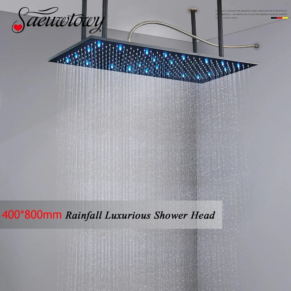 Saeuwtowy Square Ceiling Mount Stainless Steel Rainfall Shower Head
