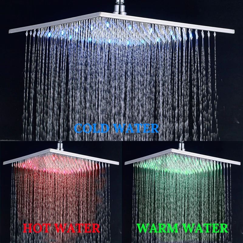Shinesia 16 Inch Square LED Rainfall Shower Head