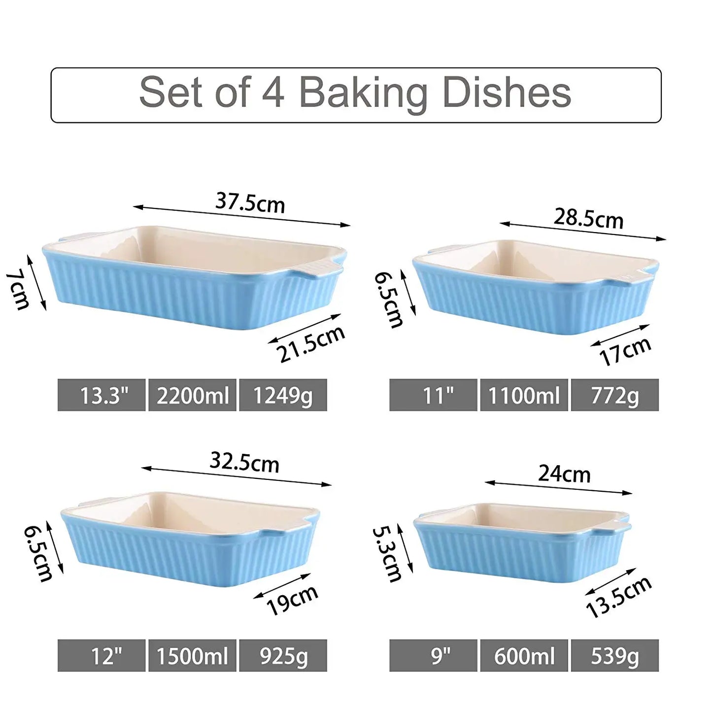 Malacasa 4 Piece Ceramic Baking Dish Plate Set