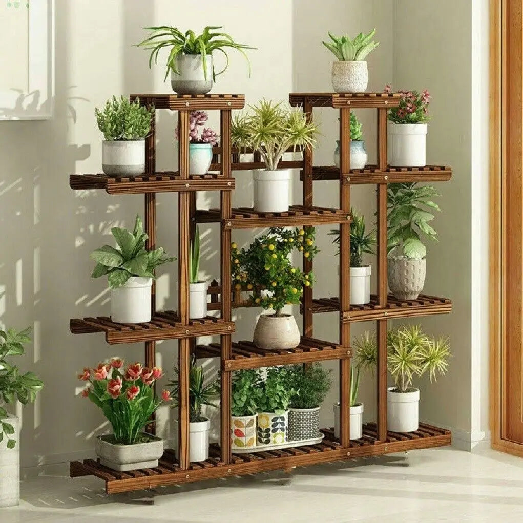Wisfor Wooden Multi Tier Flower Pot Stand For Indoor Outdoor