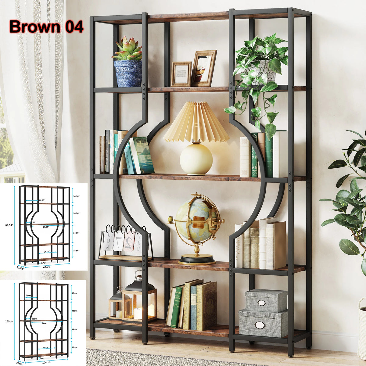 Tribesigns Industrial Etagere Bookcase Freestanding Storage Shelf