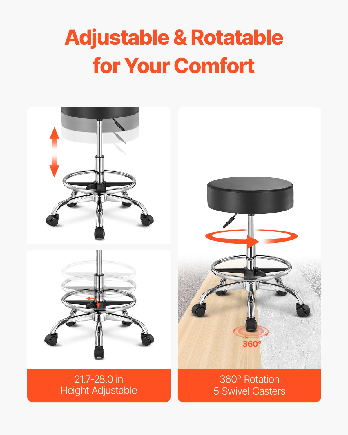 SucceBuy Adjustable Height Rolling Stool With Wheels For Clinic