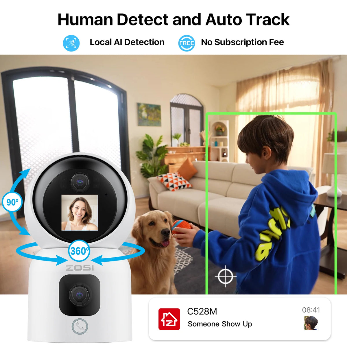 Zosi C528M 2K AI Auto Tracking PTZ Indoor WiFi Security Camera
