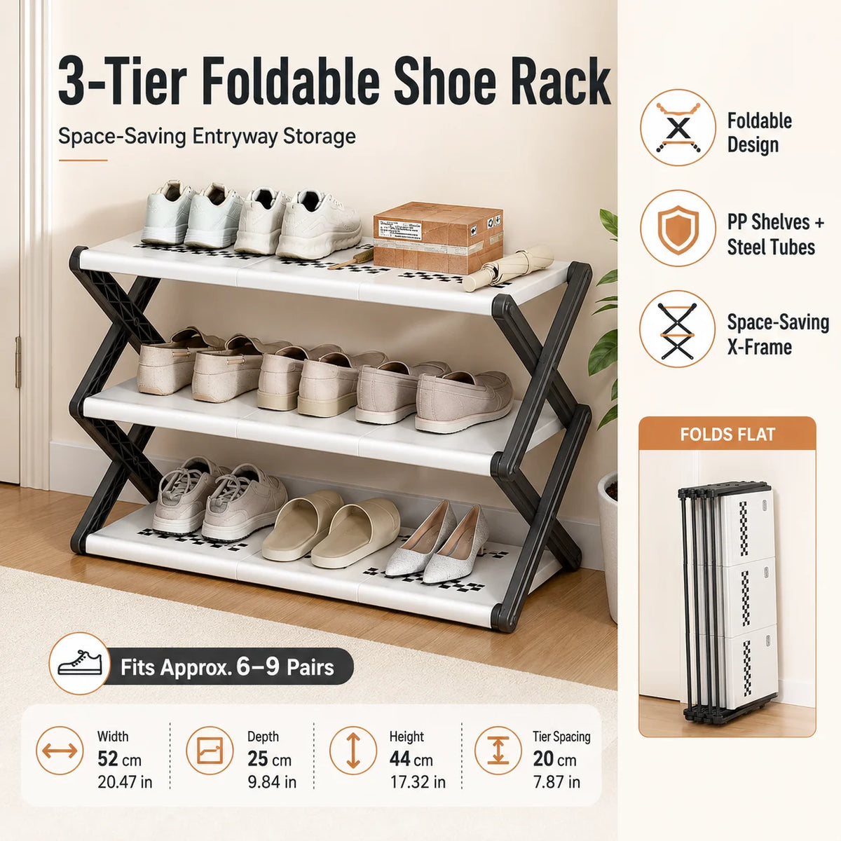 Joybos Foldable Entryway Shoe Rack With Sturdy Steel Frame