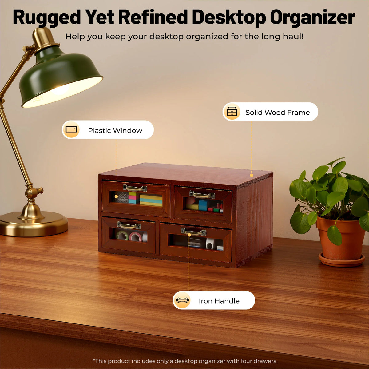 Retro Wooden Desk Organizer With Storage Drawers