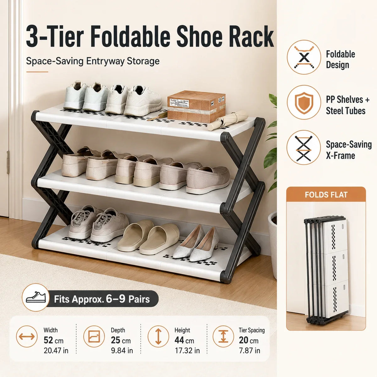Joybos Foldable Entryway Shoe Rack With Sturdy Steel Frame