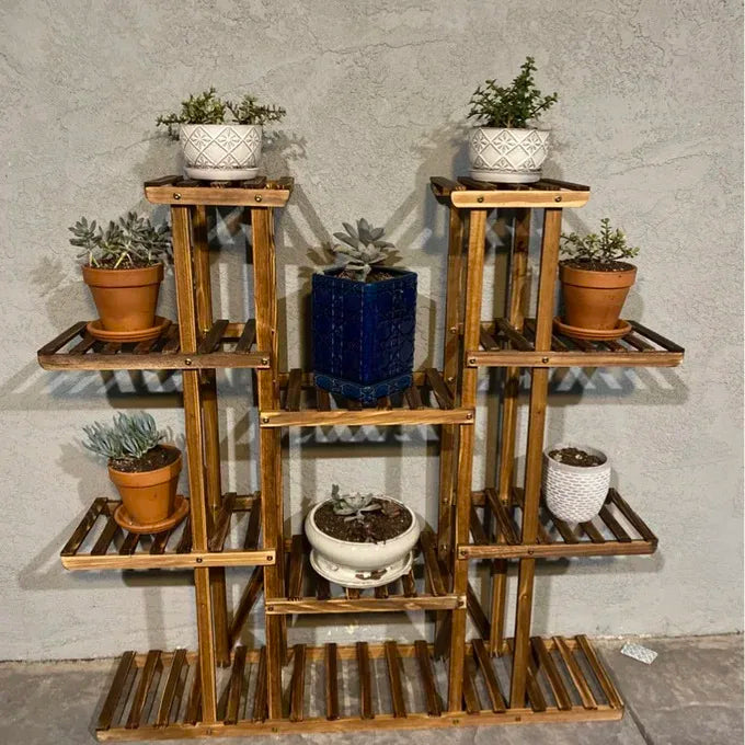Wisfor Wooden Multi Tier Flower Pot Stand For Indoor Outdoor