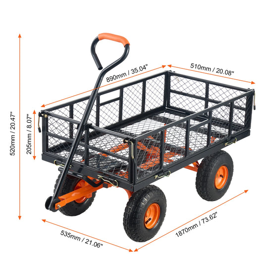 SucceBuy Sturdy Metal Garden Cart With Heavy Duty Wagon