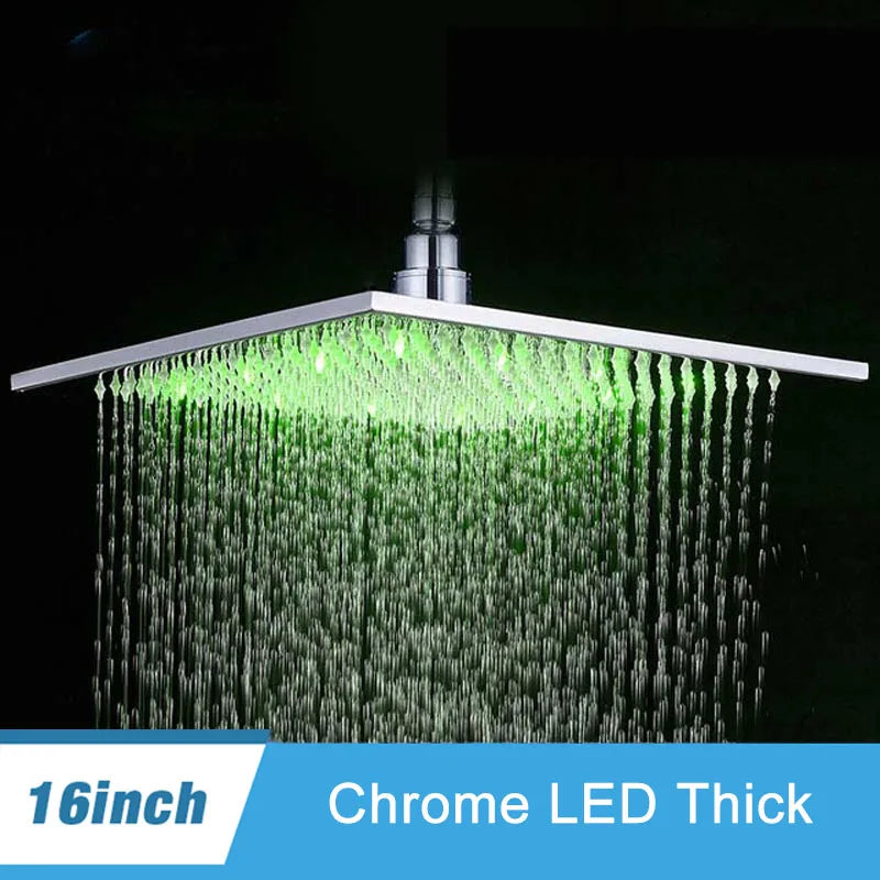Shinesia 16 Inch Square LED Rainfall Shower Head