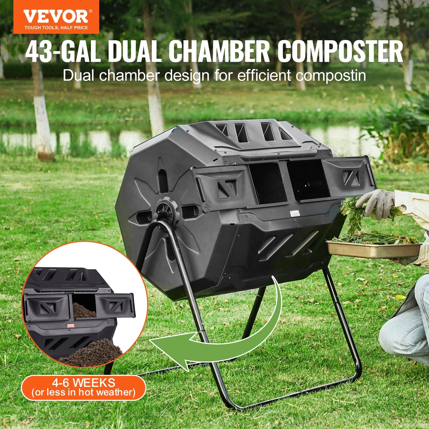 SucceBuy Dual Chamber Compost Tumbler For Home Garden BPA Free