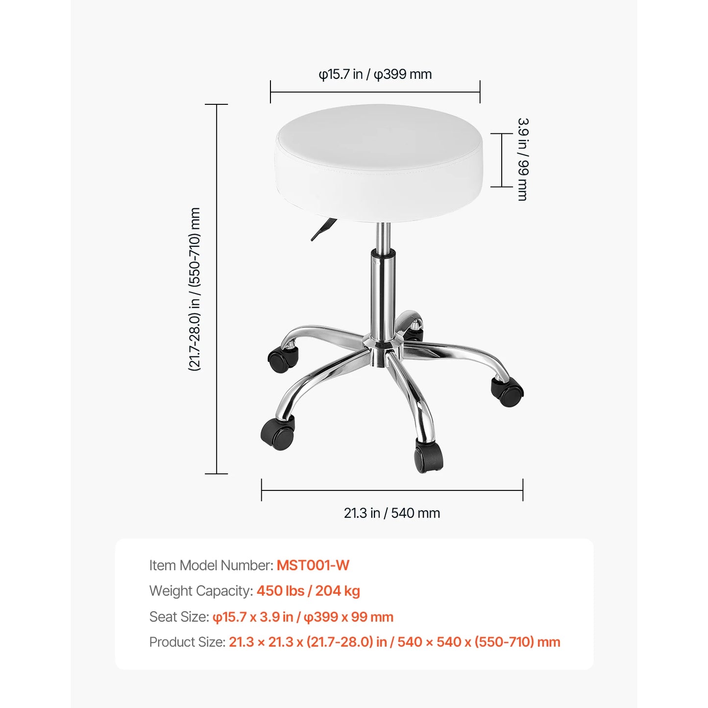 SucceBuy Adjustable Height Rolling Stool With Wheels For Salon And Spa Use
