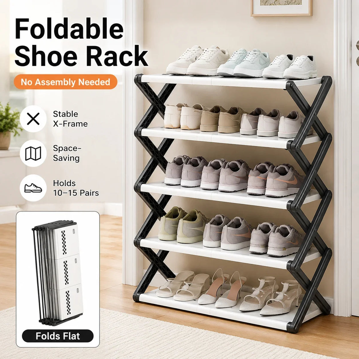 Joybos Foldable Entryway Shoe Rack With Sturdy Steel Frame