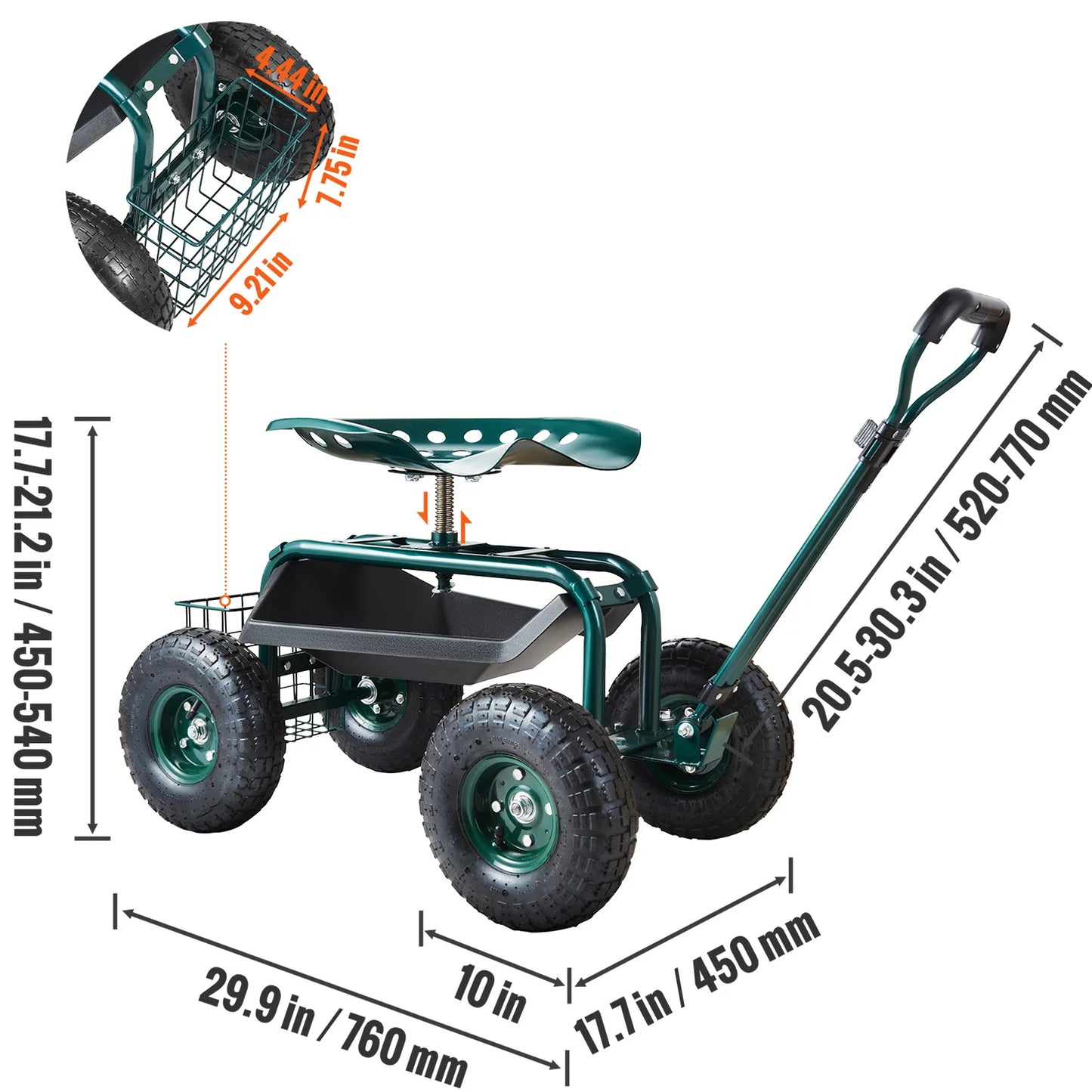 SucceBuy Swivel Seat Garden Cart With Rolling Wheels For Gardening