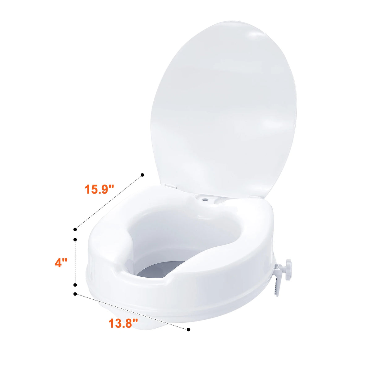 Screw Rod Locking Raised Toilet Seat With 300 LBs Capacity