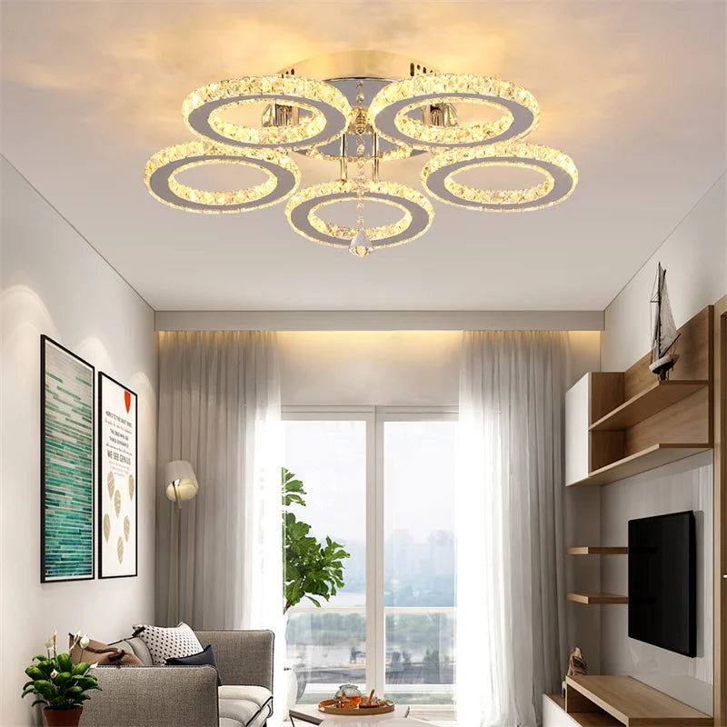 GreeLustr Modern Crystal Stainless Steel Pendant Chandelier Ceiling Lamp