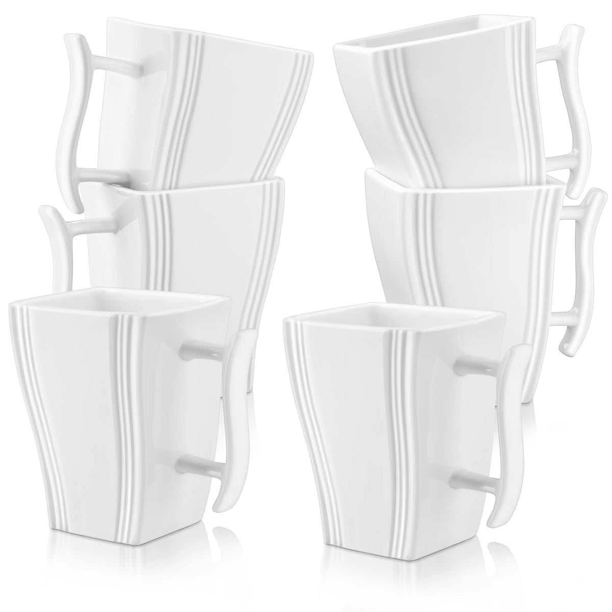Malacasa Flora 6 Piece Square Ivory White Porcelain Ceramic Tea Espresso Mugs Set