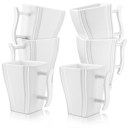 Malacasa Flora 6 Piece Square Ivory White Porcelain Ceramic Tea Espresso Mugs Set