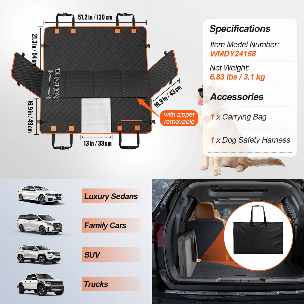 SucceBuy 350Lbs Dog Back Seat Extender With Mesh Window