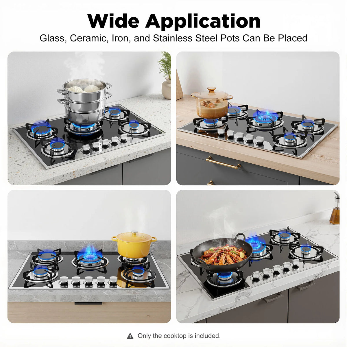 Bymaocar 5 Burners Built In Gas Stove Dual Fuel NG LPG Convertible Hob