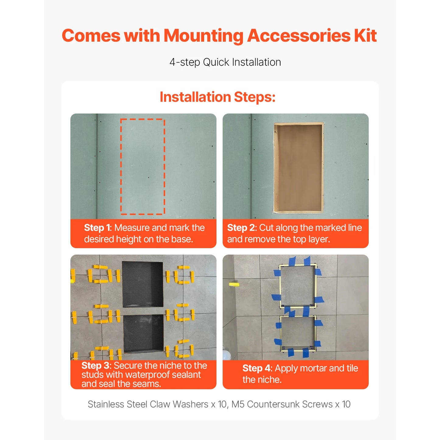 SucceBuy Recessed Shower Niche With Dual Waterproof Bathroom Shelves