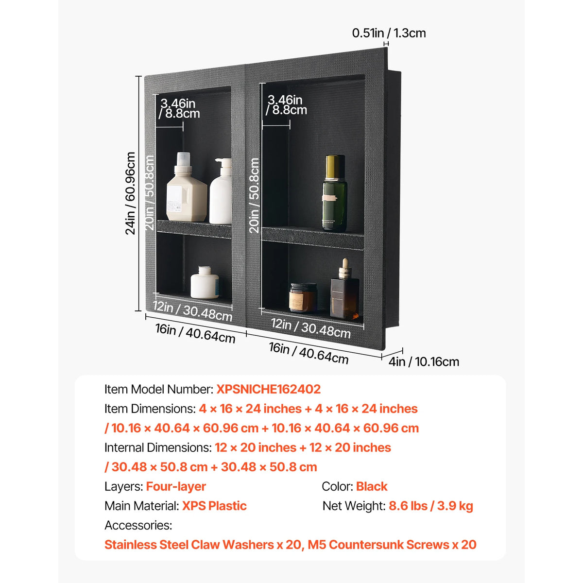 SucceBuy Recessed Shower Niche With Dual Waterproof Bathroom Shelves