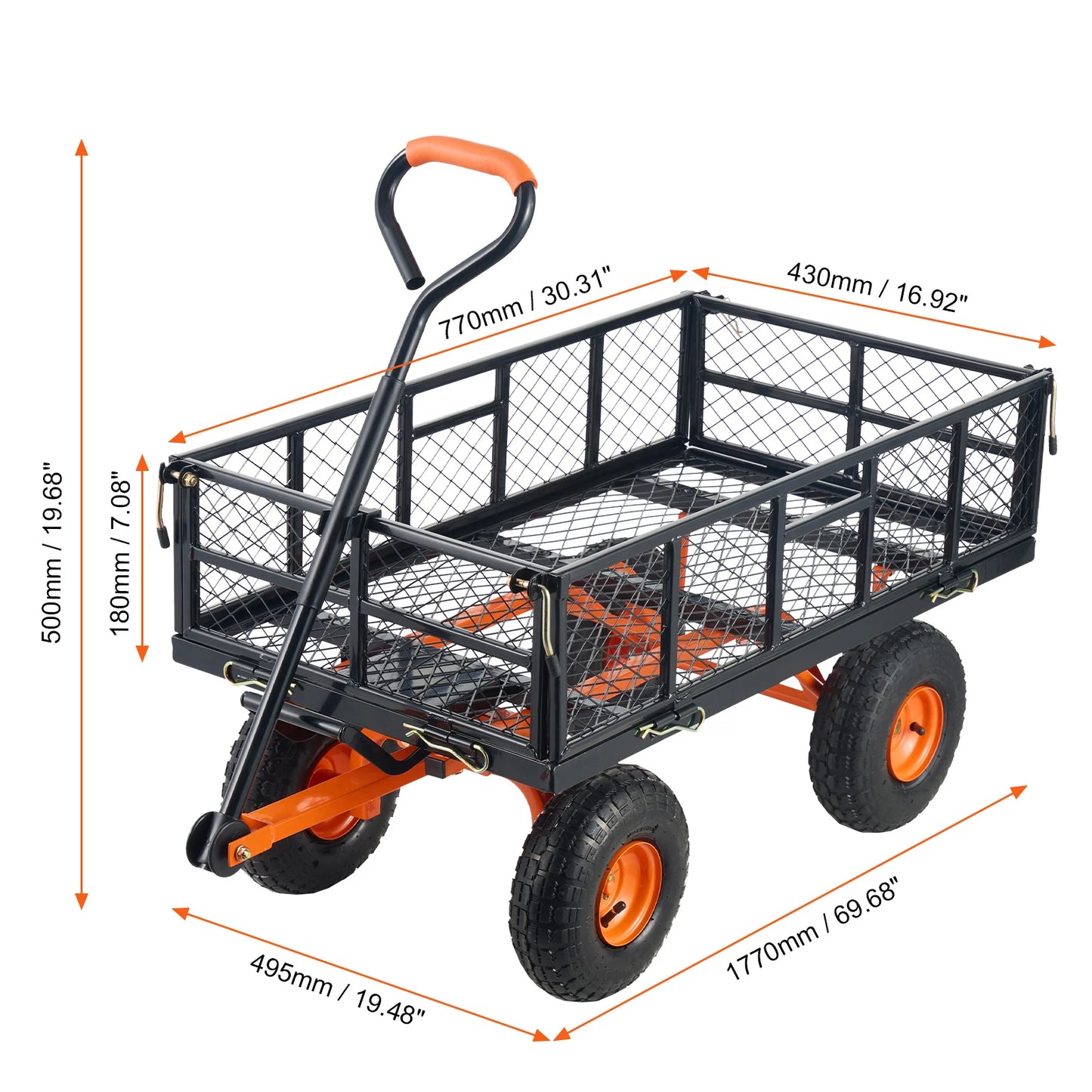SucceBuy Sturdy Metal Garden Cart With Heavy Duty Wagon