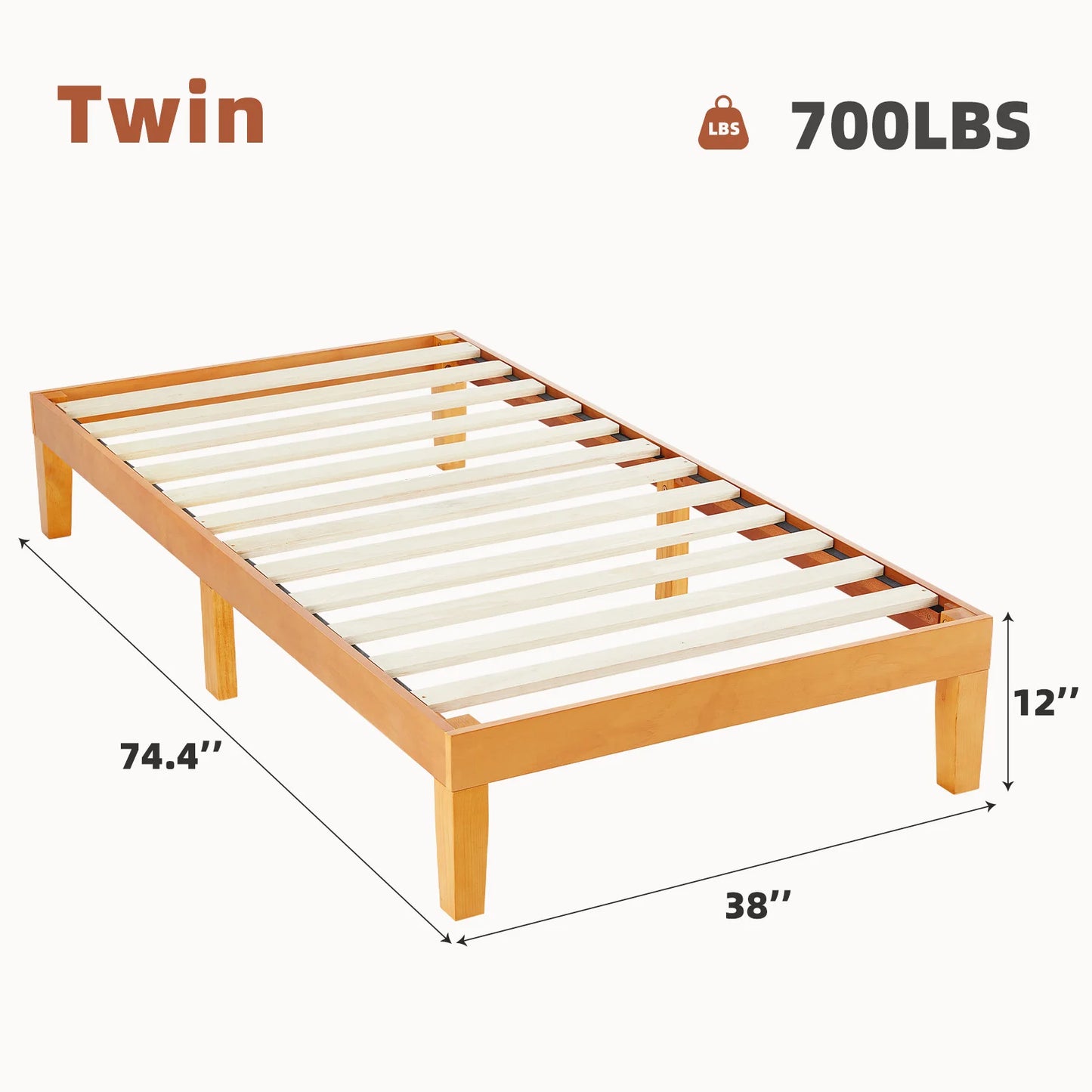 JHK Solid Wood Bed Frame With Sturdy Slat Support