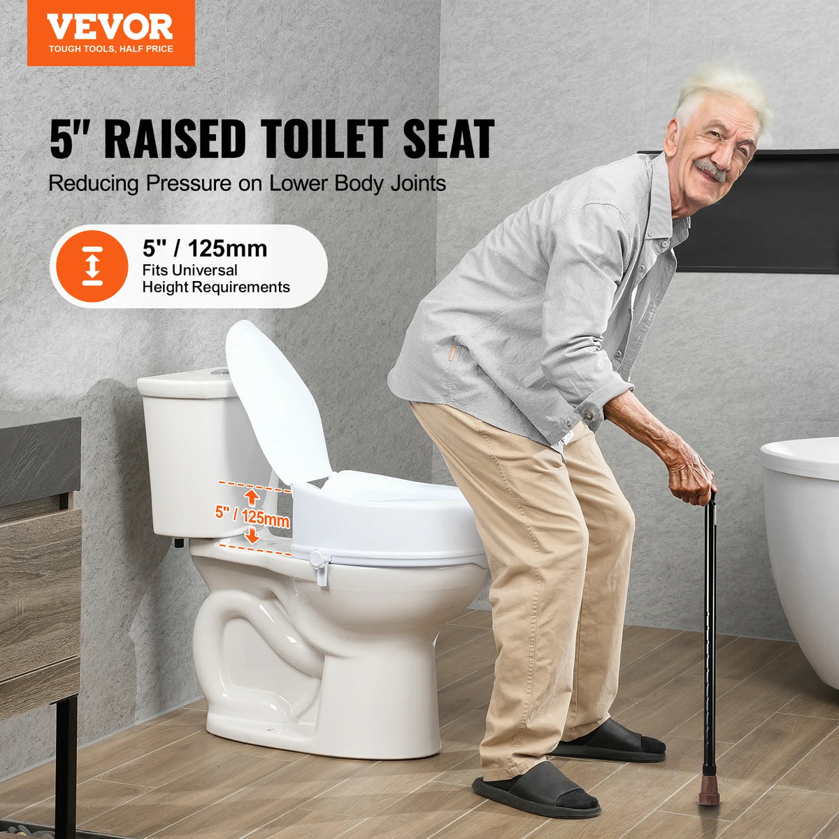 Screw Rod Locking Raised Toilet Seat With 300 LBs Capacity